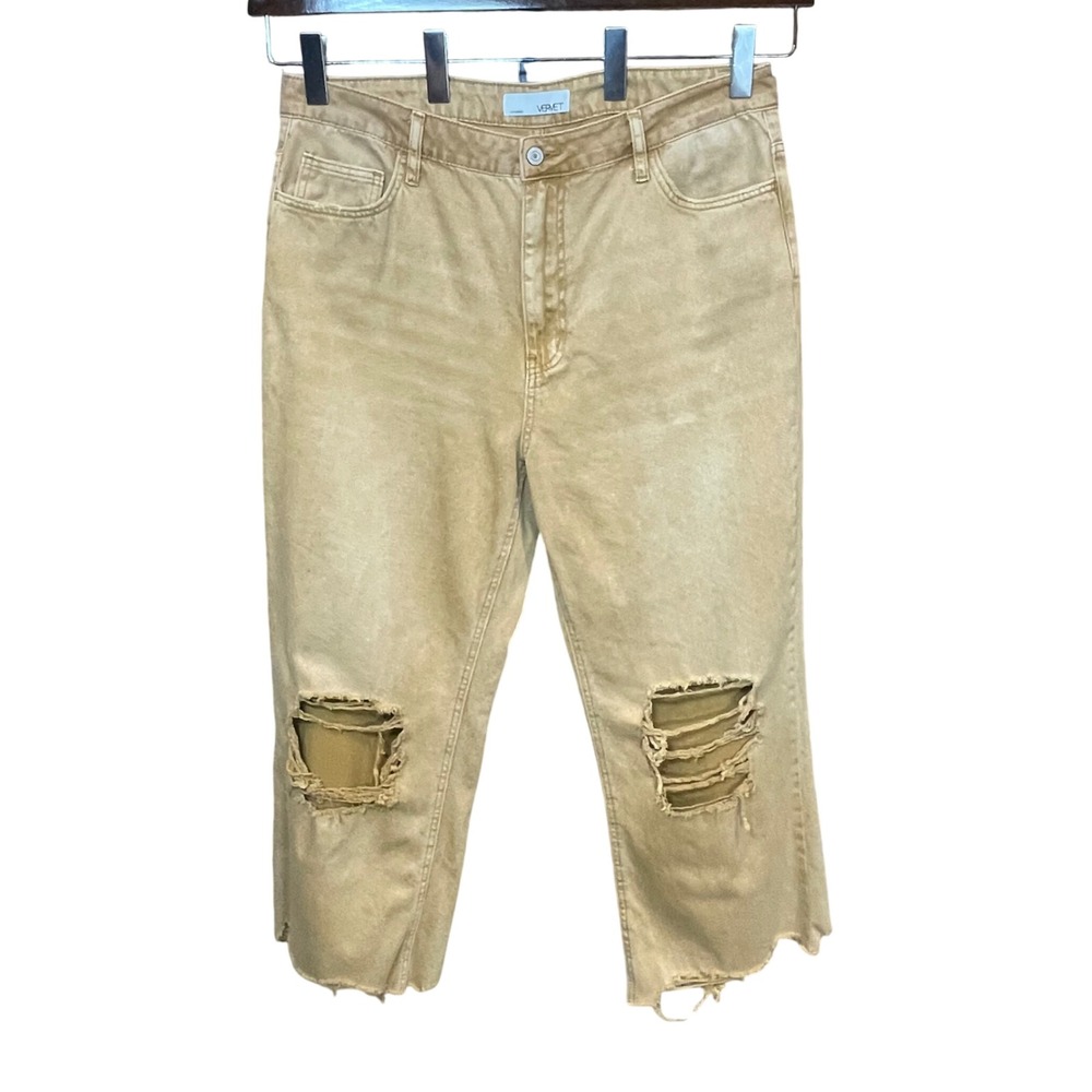 Vervet Tan Distressed Crop Wide Leg Jeans Women's Size 32
